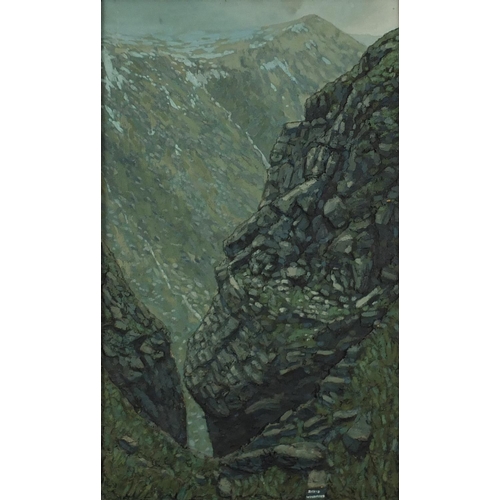 1281 - David Woodford - Welsh Hills, oil and relief on board, inscribed verso, framed, 95cm x 57cm