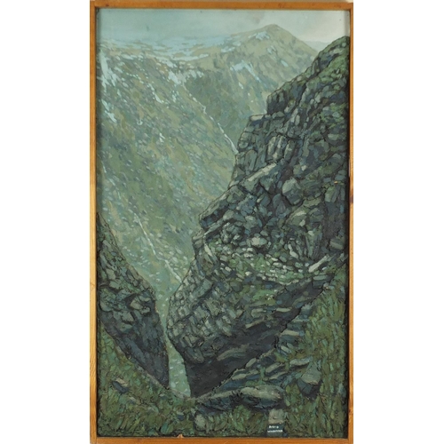 1281 - David Woodford - Welsh Hills, oil and relief on board, inscribed verso, framed, 95cm x 57cm