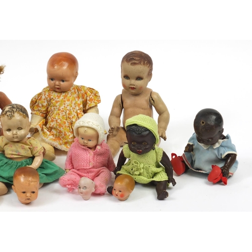 372 - Eleven vintage dolls and three heads including a large German example by Heinrich Handwerck and Arma... 