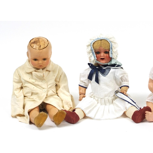 369 - Three large dolls with jointed limbs including Koppelsdorf and Kammer & Reinhardt, the largest appro... 