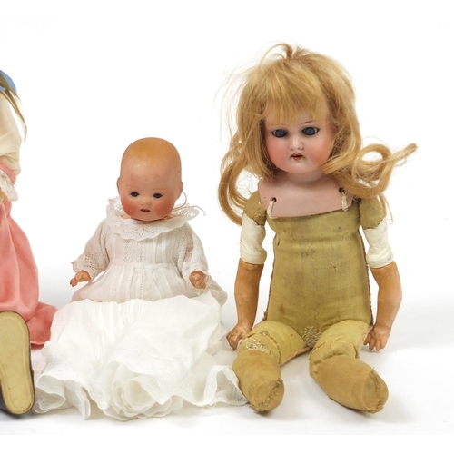 367 - Four Armand Marseille bisque headed dolls with jointed limbs, numbered 351, 351, 370 and 590, the la... 