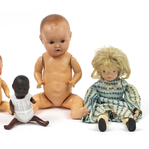 370 - Five vintage dolls with jointed limbs including Armand Marseille and Chad Valley, the largest 54cm h... 
