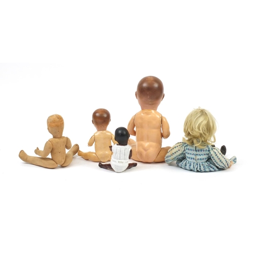 370 - Five vintage dolls with jointed limbs including Armand Marseille and Chad Valley, the largest 54cm h... 