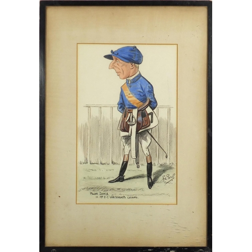 1462 - Major Doyle - In Mr FC whiteheads Colours, mixed media caricature, bearing a indistinct possibly Ith... 