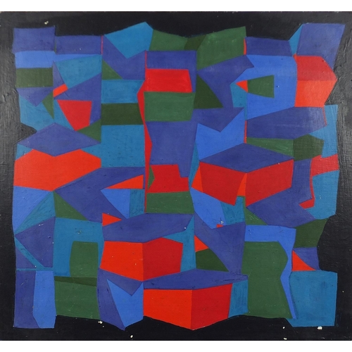 1457 - Manner of Victor Vasarely - Abstract composition, geometric shapes, oil on panel, inscribed verso, u... 