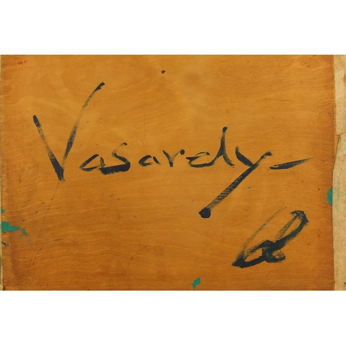 1457 - Manner of Victor Vasarely - Abstract composition, geometric shapes, oil on panel, inscribed verso, u... 