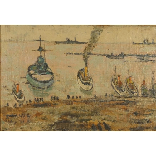 1271 - Continental port scene, post impressionist oil on board, bearing an indistinct signature possibly Ma... 