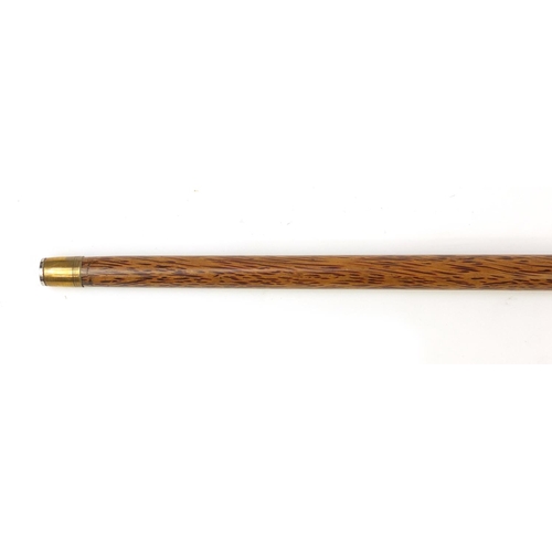 151 - Palmwood walking stick with bone handle carved with a serpent, possibly whale bone, 97cm in length