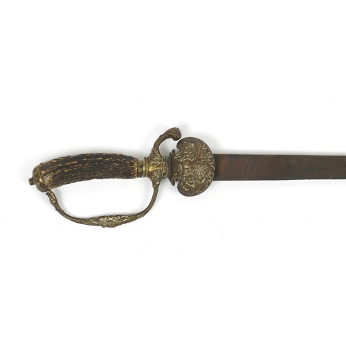 327 - 19th century Military interest Cutlass sword with horn handle, 75cm in length