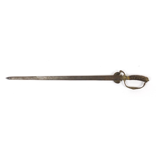 327 - 19th century Military interest Cutlass sword with horn handle, 75cm in length