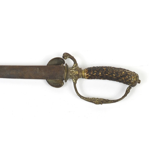 327 - 19th century Military interest Cutlass sword with horn handle, 75cm in length