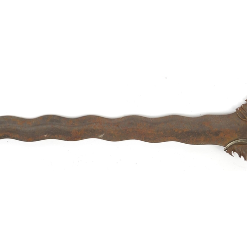 336 - Philippines silver mounted Moro Kris with steel blade, 63.5cm in length