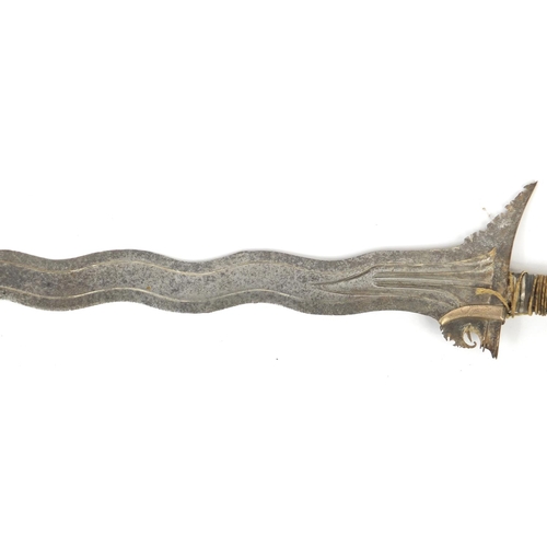 335 - Philippines silver mounted Moro Kris with steel blade, 65cm in length