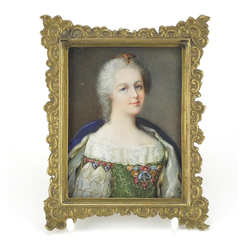 119 - Early 19th century hand painted portrait miniature of a female, signed with monogram AB, housed in a... 