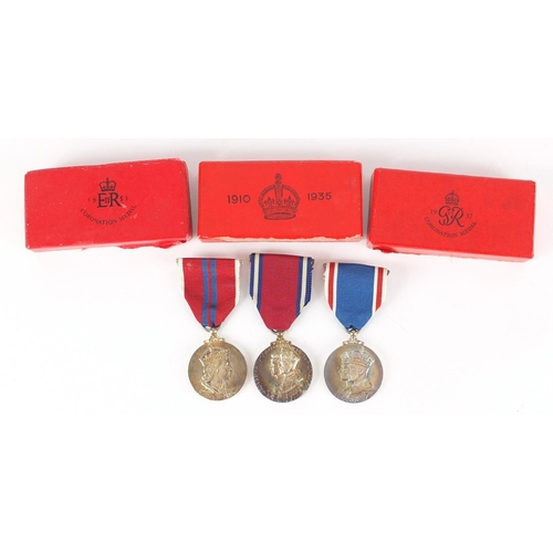 265 - ** DESCRIPITION AMENDED 4/11 **Three silver commemorative medals with cases comprising 1937 and 1953... 