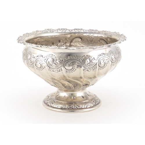 856 - Victorian silver pedestal fruit bowl by Atkin Bros, embossed with flowers and blank cartouche, Sheff... 