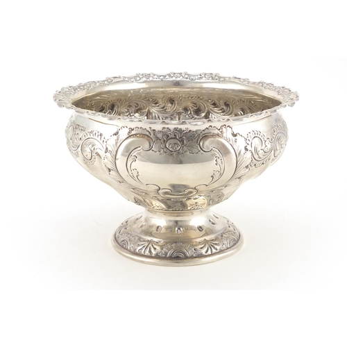 856 - Victorian silver pedestal fruit bowl by Atkin Bros, embossed with flowers and blank cartouche, Sheff... 