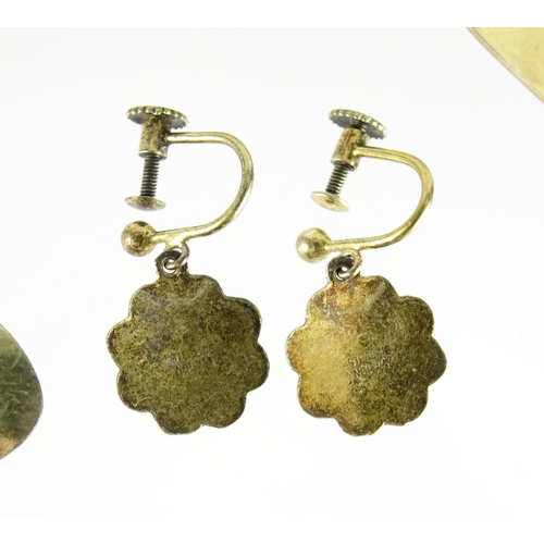 1007 - Norwegian sterling silver and guilloche enamel brooch, bracelet and earrings, the brooch 6cm in leng... 