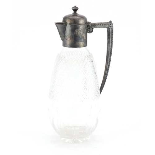 901 - Edwardian cut glass and silver claret jug by James Dixon & Sons Ltd, Sheffield 1911, 26cm high