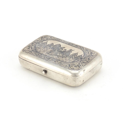 860 - Rectangular Russian silver Niello work cigarette box, by Ivan Wefimovich Konstantinov Moscow 1880, 1... 