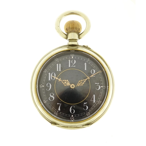 1234 - Gentleman's silver plated Goliath pocket watch with black dial, the case numbered 776166, 7cm in dia... 