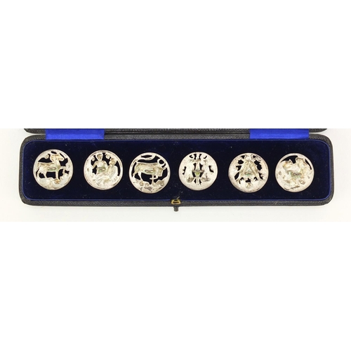 938 - Set of six Victorian Scottish silver buttons housed in a Mackay & Chisholm fitted case, embossed and... 