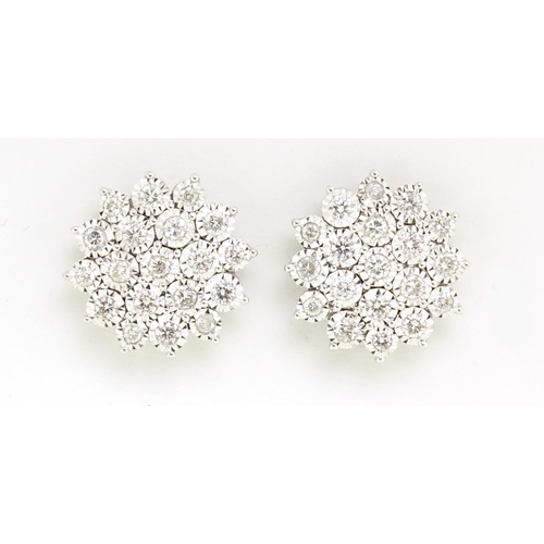 981 - Pair of 18ct white gold diamond cluster earrings, approximately 2ct in total, 2cm in diameter, 12.0g