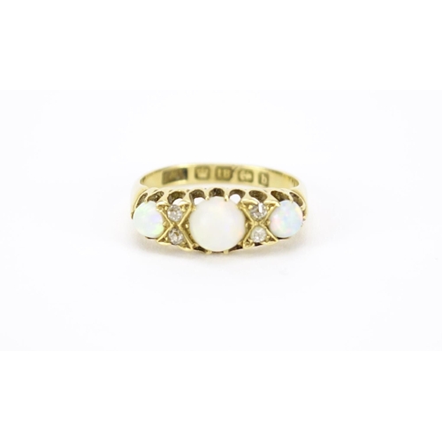 992 - Victorian 18ct gold opal and diamond ring, L & I Birmingham 1901, size N, 3.5g