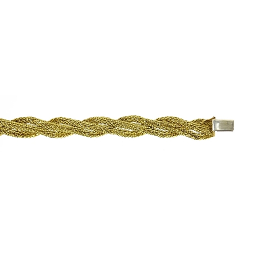 1004 - Good quality 14ct gold rope twist bracelet set with diamonds and rubies, P V makers mark, 18cm in le... 