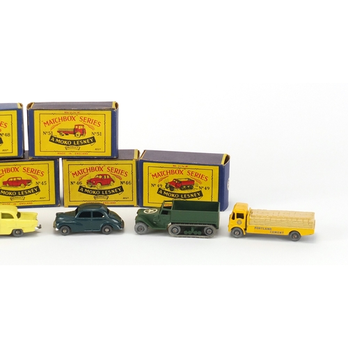 341 - Six Matchbox Series die cast vehicles with boxes comprising numbers no.45, no.46, no.48, no.49, no.5... 