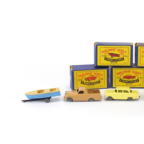 341 - Six Matchbox Series die cast vehicles with boxes comprising numbers no.45, no.46, no.48, no.49, no.5... 