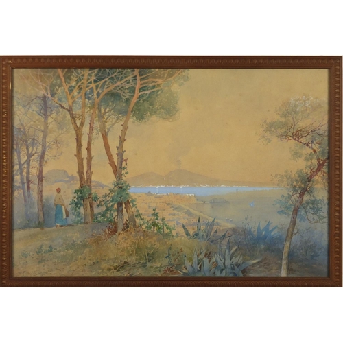 1239 - Salvatore Petruolo 1908 - Napoli, heightened watercolour, framed, 51cm x 33.5cm