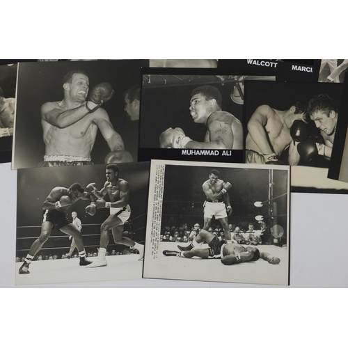 188 - Collection of 1960/70's boxing press photographs some backed onto card including Sonny Liston, Muham... 