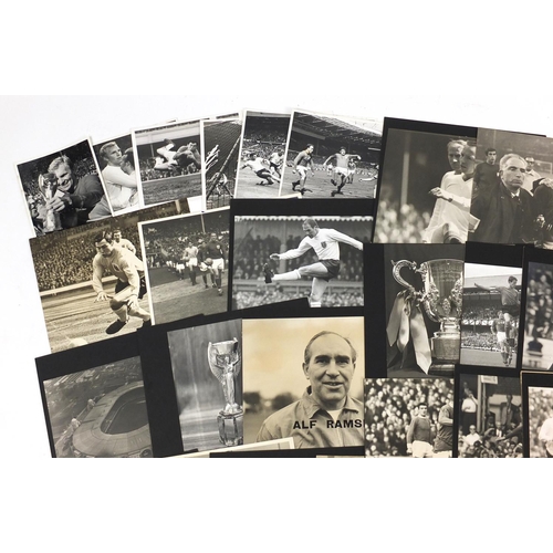 187 - Collection of 1960/70's football press photographs, mostly backed onto card including the 1966 World... 