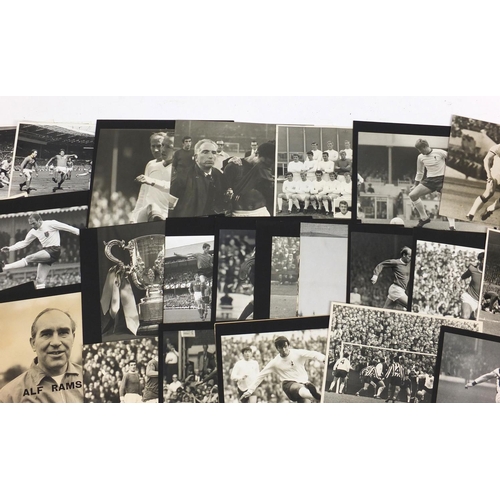 187 - Collection of 1960/70's football press photographs, mostly backed onto card including the 1966 World... 