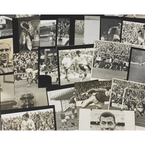 187 - Collection of 1960/70's football press photographs, mostly backed onto card including the 1966 World... 