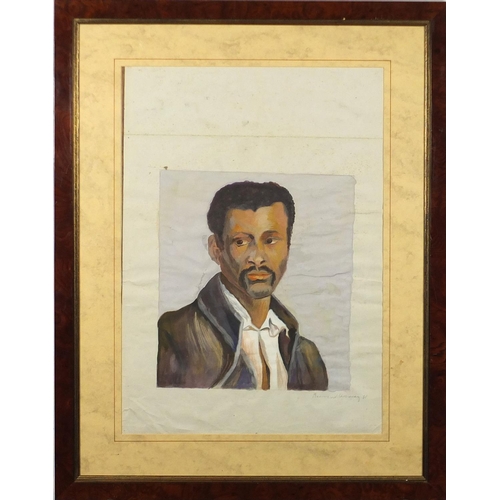 1265 - Attributed to Beauford Delaney - Head and shoulder portrait of a man, watercolour and gouache on pap... 