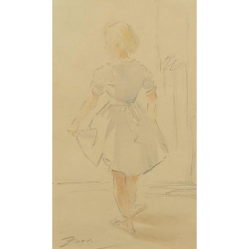 1454 - Portrait of a young dancer in an interior, pencil and wash, bearing a signature Zorn, mounted unfram... 