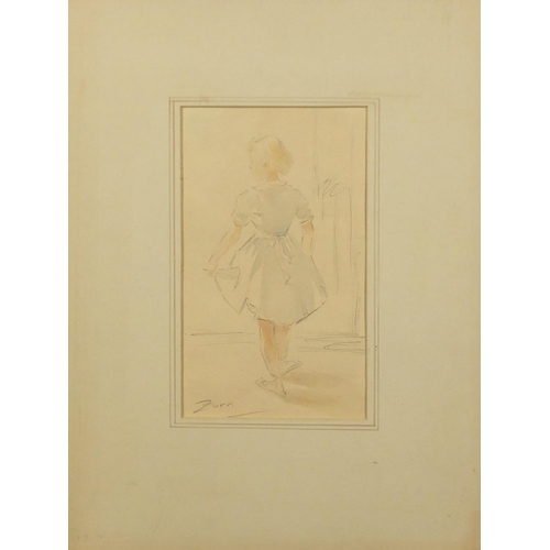 1454 - Portrait of a young dancer in an interior, pencil and wash, bearing a signature Zorn, mounted unfram... 