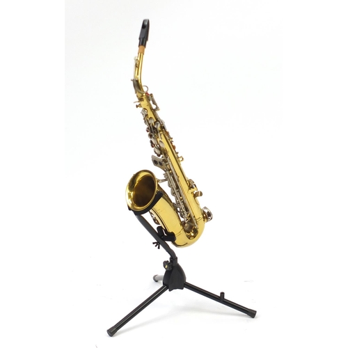173 - Lafleur saxophone by Boosey and Hawkes with stand and case, serial number 51234, 66cm in length