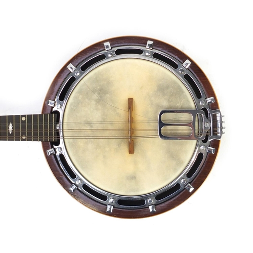174 - British made rosewood banjo mandolin with carrying case, 62cm in length