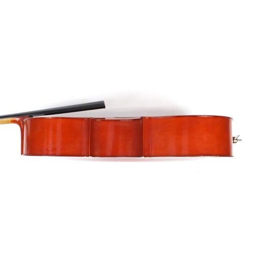 175 - Full size cello with bow and Stagg protective travelling case, the cello back 30.5inch in length