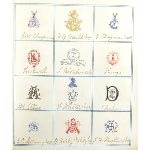 196 - 19th century leather bound album of heraldic crests and monograms