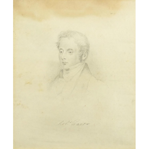 1276 - Head and shoulders portrait of Robert Grant, 19th century pencil, mounted and framed, 30cm x 25cm