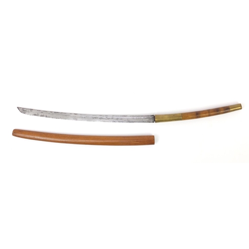 691 - Japanese brass mounted Wakizashi with steel blade, 83.5cm in length