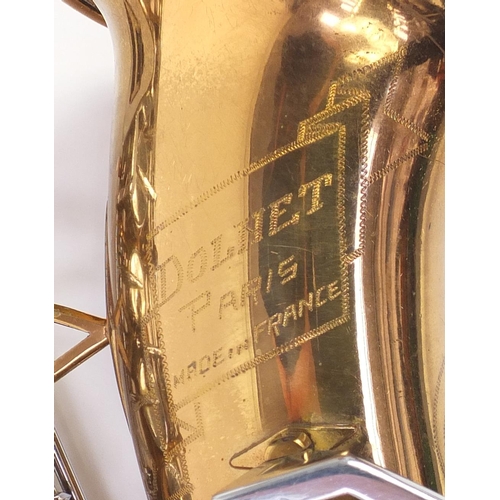 172 - French saxophone by Dolnet with case, serial number 47523, 66cm in length