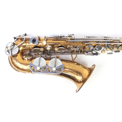 172 - French saxophone by Dolnet with case, serial number 47523, 66cm in length