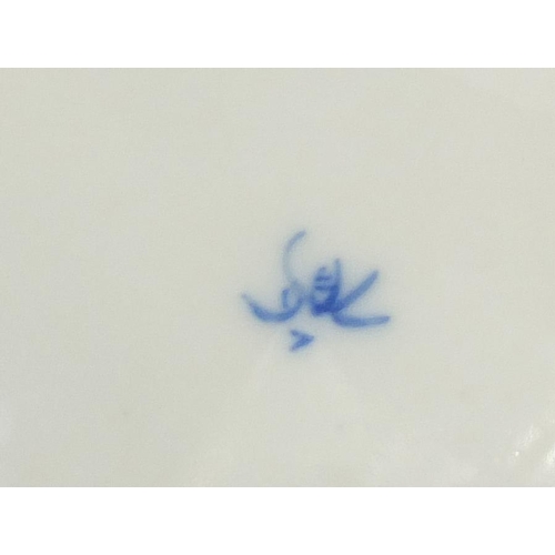 590 - Japanese porcelain cups and saucers hand painted with cranes amongst clouds, character marks to the ... 