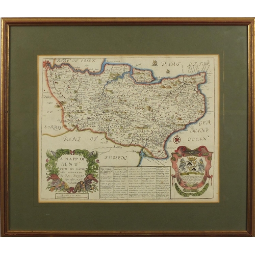 203 - Seven antique hand coloured maps including a road map of London to Rye by John Ogilby and one of Ess... 