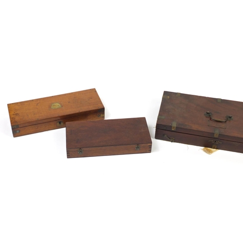 40A - Five early 19th century and later gun cases with fitted interiors including a brass bound  mahogany ... 